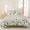 thumbnail image 3 of Full Quilt Set 78''x90'', Spring Floral Lightweight Summer Bedspread Coverlet Set with 2 Pillow Shams, White Daisy Farmhouse Linen Texture Breathable All Season Quilt Bedding for Bedroom/Guest Room, 3 of 9