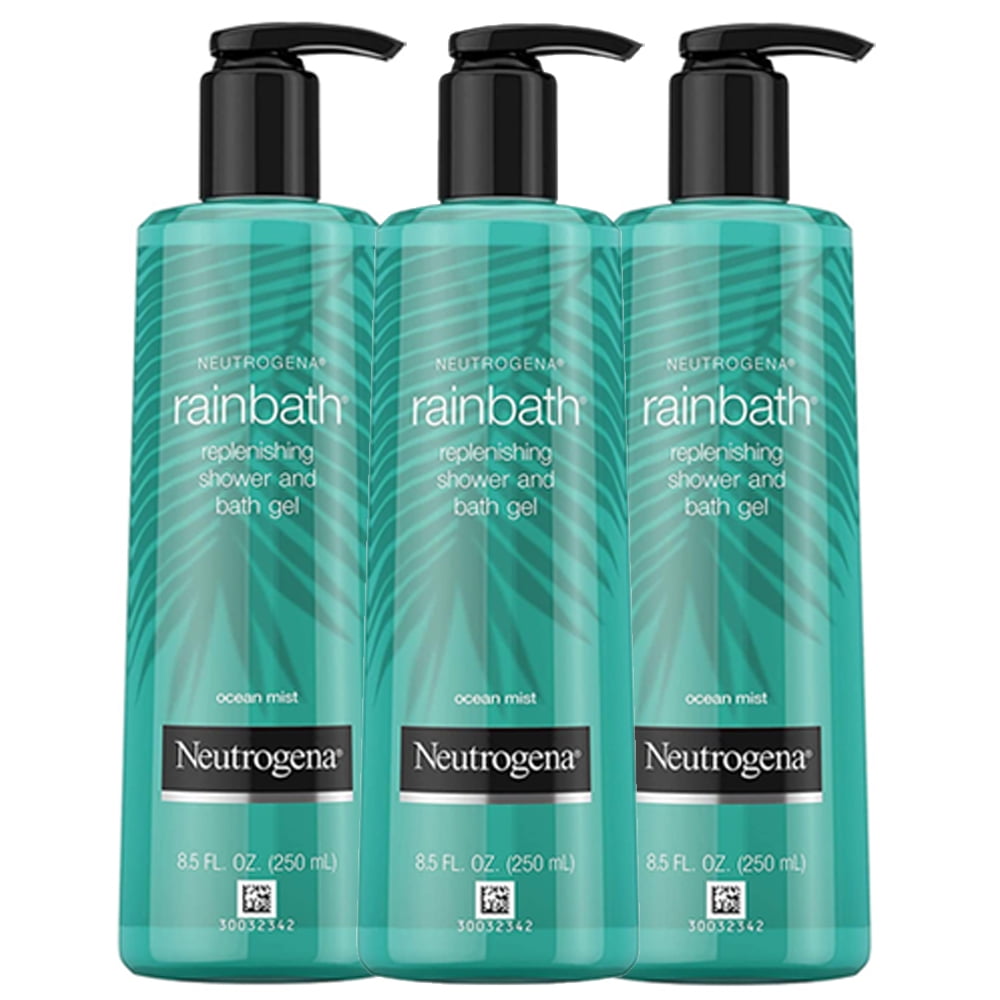 (3 Pack) Neutrogena Rainbath Replenishing and Cleansing Shower and Bath Gel, Moisturizing Body Wash and Shaving Gel with Clean Rinsing Lather, Ocean Mist Scent, 8.5 fl. oz