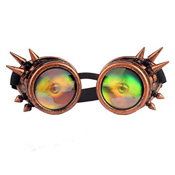 SAYFUT Rivet Steampunk Goggles Welding Retro Kaleidoscope Glasses Halloween Easter Cosplay Goggles Glass Crystal Lens