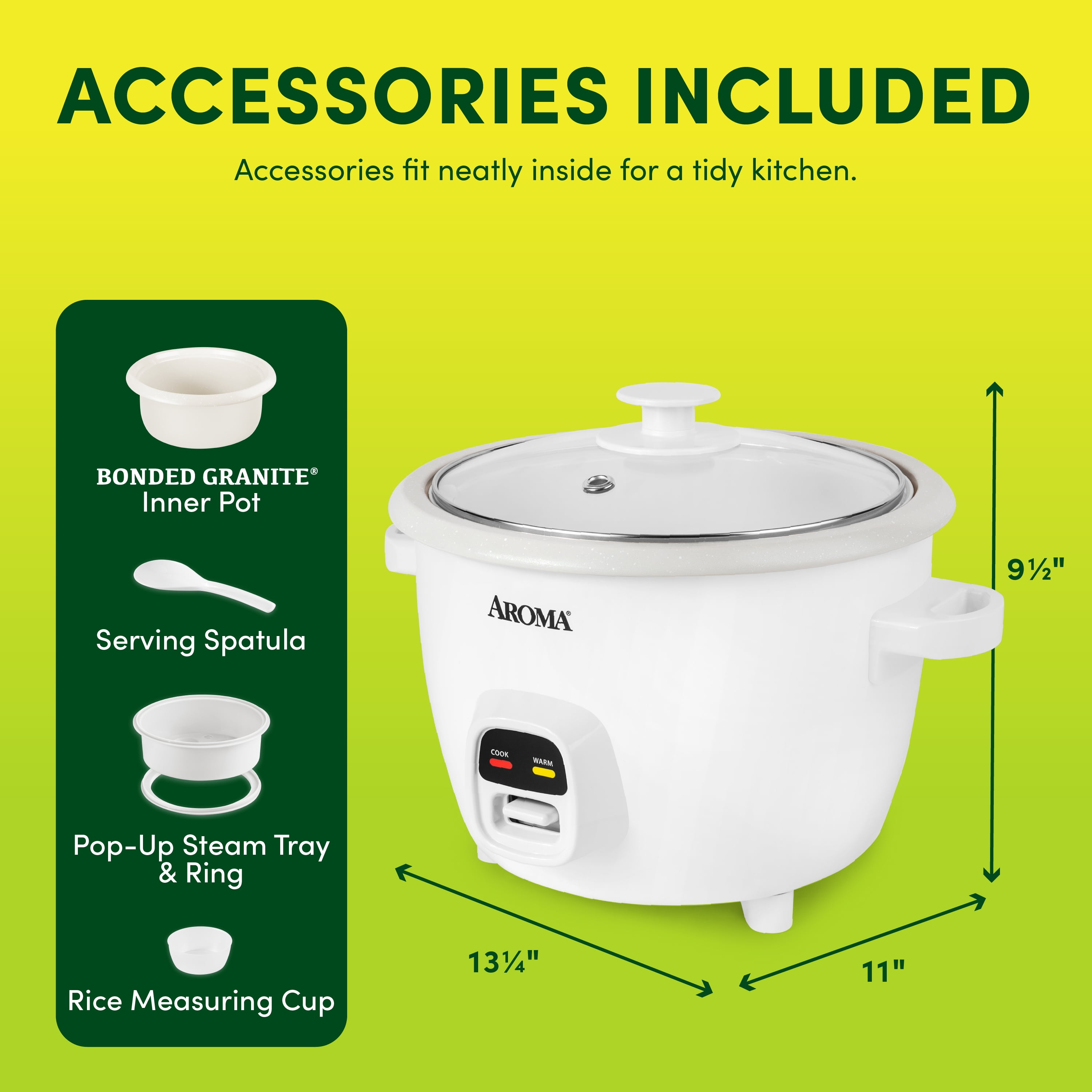 Aroma 20-Cup Rice Cooker & Food Steamer with Bonded Granite Nonstick Ceramic Pop-Up Steam Tray - White