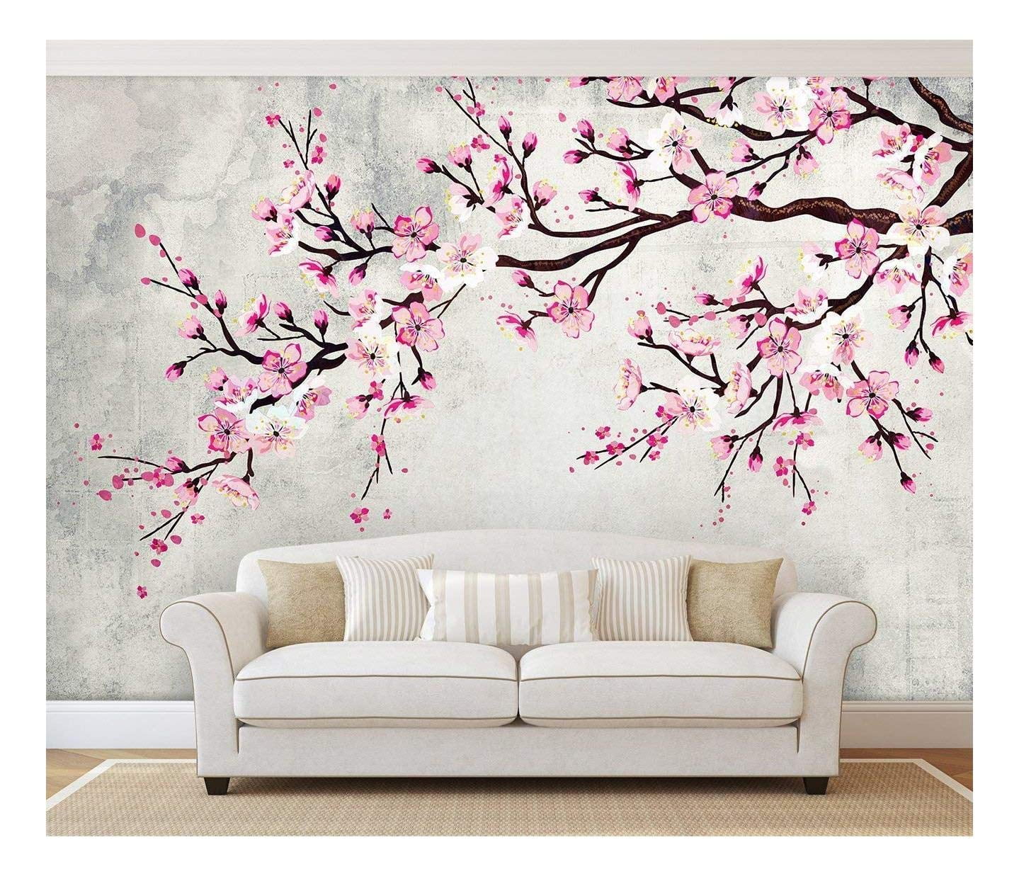 Spring Blossom Chinoiserie Cherry Tree Mural Traditional non-woven wallpaper vinyl coated Customizable Wall wallpaper