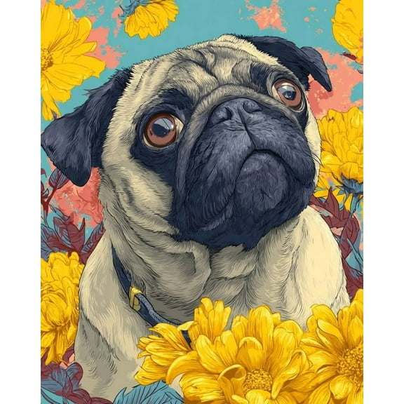 Paint by Numbers for Adults Kids Beginner Pug in the Flowers 1 DIY Acrylic Painting by Numbers Kits with Brushes Acrylic Pigment Home Decoration Gifts 16 x 20 inch