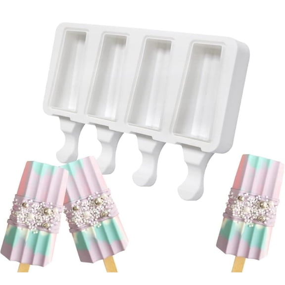 Yhmxh Cute Popsicle Molds Silicone Ice Cream Molds 4 Cavities Popsicle Molds for Adults Ice Cream Mold Cakesicles Mould DIY Popsicle Maker Homemade Popsicle Silicone Molds Frozen Dessert Tray