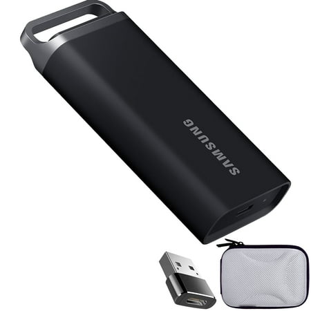 Samsung Portable SSD T5 EVO USB 3.2 2TB (Black): Fast, Durable & Extensive Compatibility Bundle with Converter Adapter Type C Adapter + Vivitar Hard Shell Case (White)