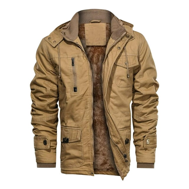 Pisexur Mens Winter Jacket Men Long Sleeve Hooded Zipper Solid Pockets Casual Warm Winter Outwear Mens Winter Coat Windbreaker Jacket Warming Jacket