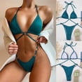 thumbnail image 2 of DPTALR Femmes Bikini Uni Ajouré avec Coussin Rehausseur Ensemble de Maillot de Bain Tenue de Plage, 2 of 8