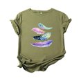 thumbnail image 1 of Gibobby Blusa de Trabajo de Manga Corta Camiseta manga corta con estampado plumas coloridas a la moda para mujer(Verde,G), 1 of 3
