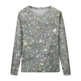 thumbnail image 6 of Sequin Holiday Tops for Women Party Night V Neck Sparkly Long Sleeve Top Glitter New Years Eve Tops Light Gray S, 6 of 7