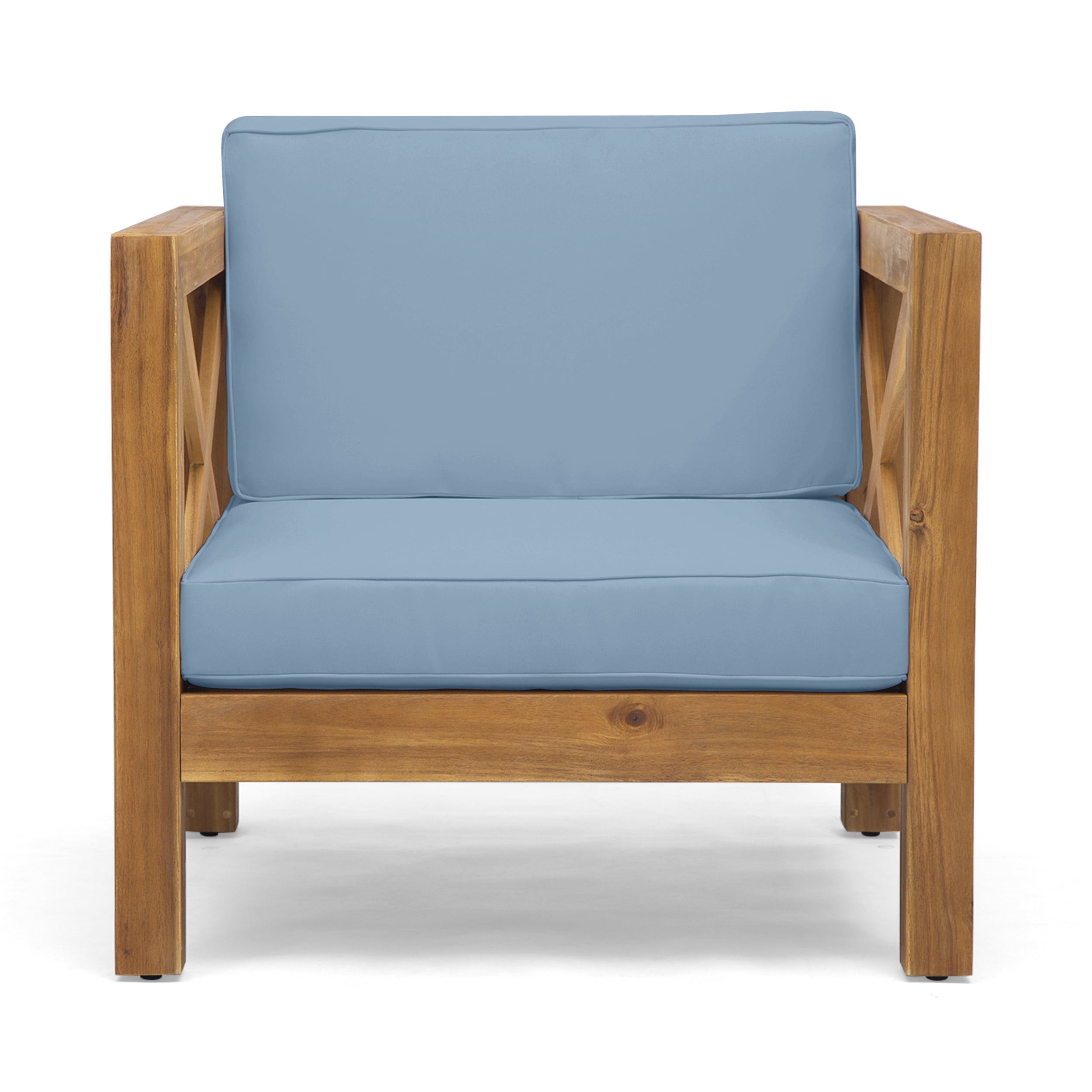 Outdoor Single Leisure Seat Chair, Acacia Wood Frame Relaxing Seat for Patio Garden, Blue