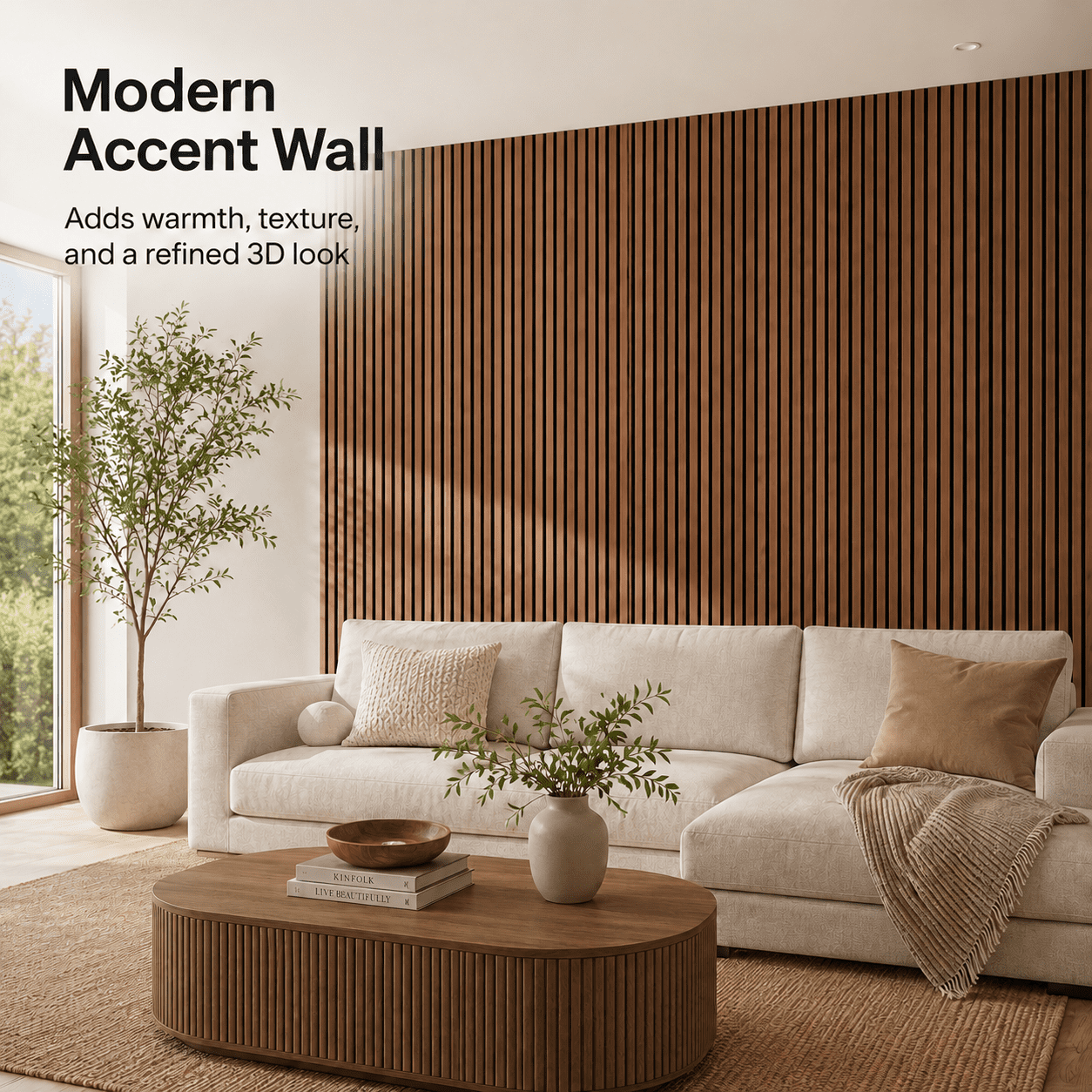 Yeslife 4-Pack Wood Slat Acoustic Wall Panels, 12 in. x 93 in., Walnut MDF, Sound Absorbing, Interior Accent Wall, 31 sq. ft.