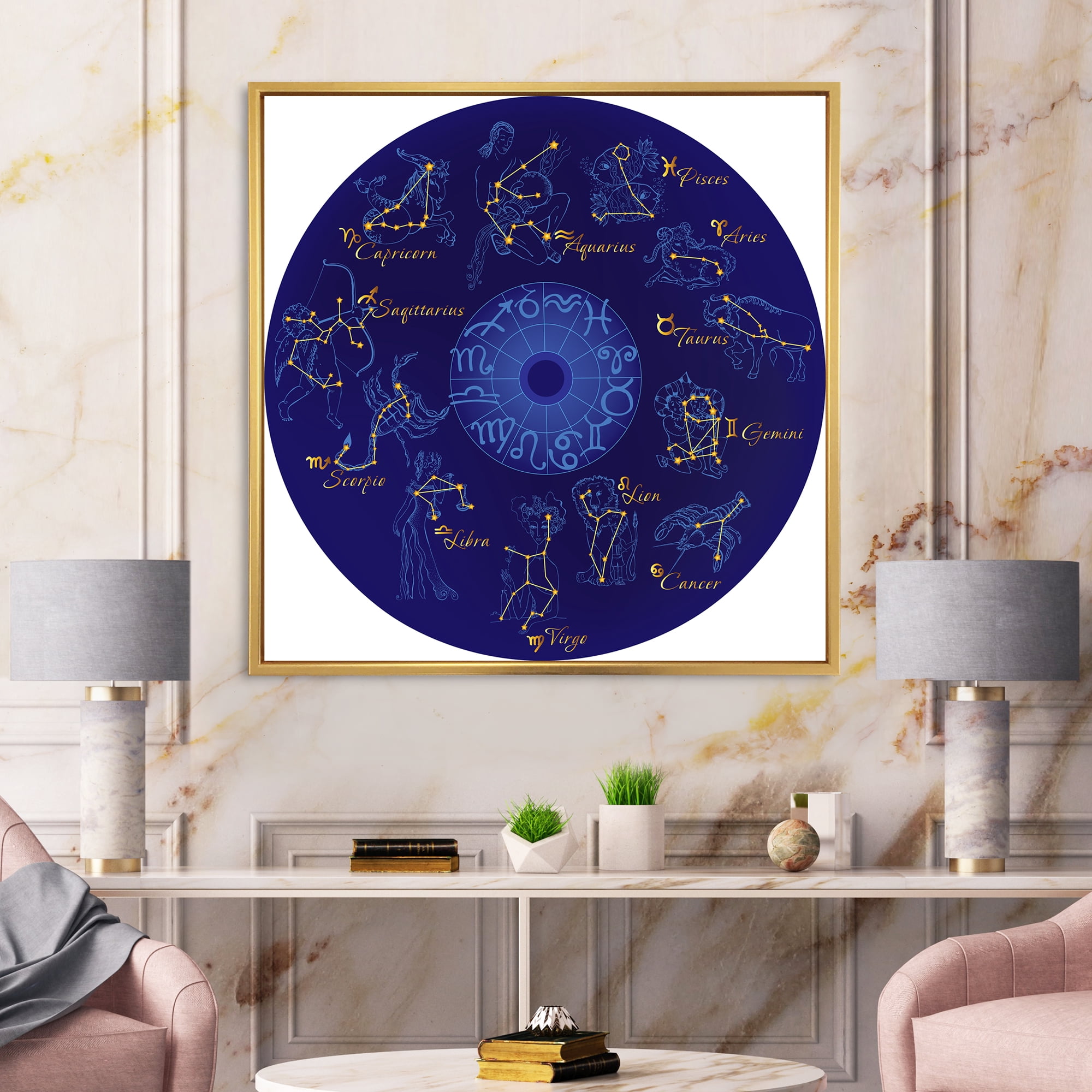 Designart 'Zodiac Signs and Zodiac With Constellations' Modern Framed Canvas Wall Art Print