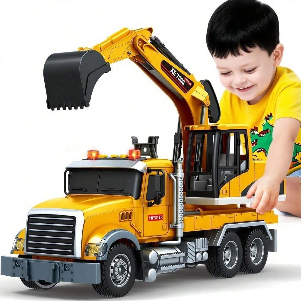 Toddler Trucks Toys for Boys Age 1-3 3-5,Big Cement Mixer Truck/Large Crane Truck with Lights and Sounds,Kids Boy Toys Christmas Birthday Gift Car