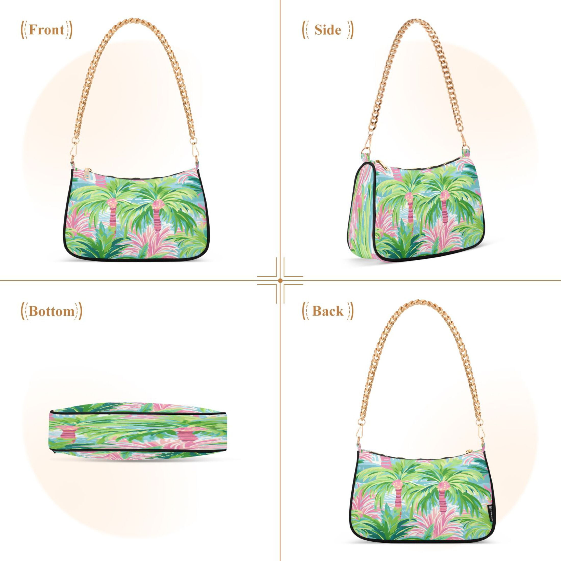Ryvnso Palm Tree Summer Womens Chain Shoulder Bag Tote Handbags Clutch Hobo Purse with Zipper for Travel