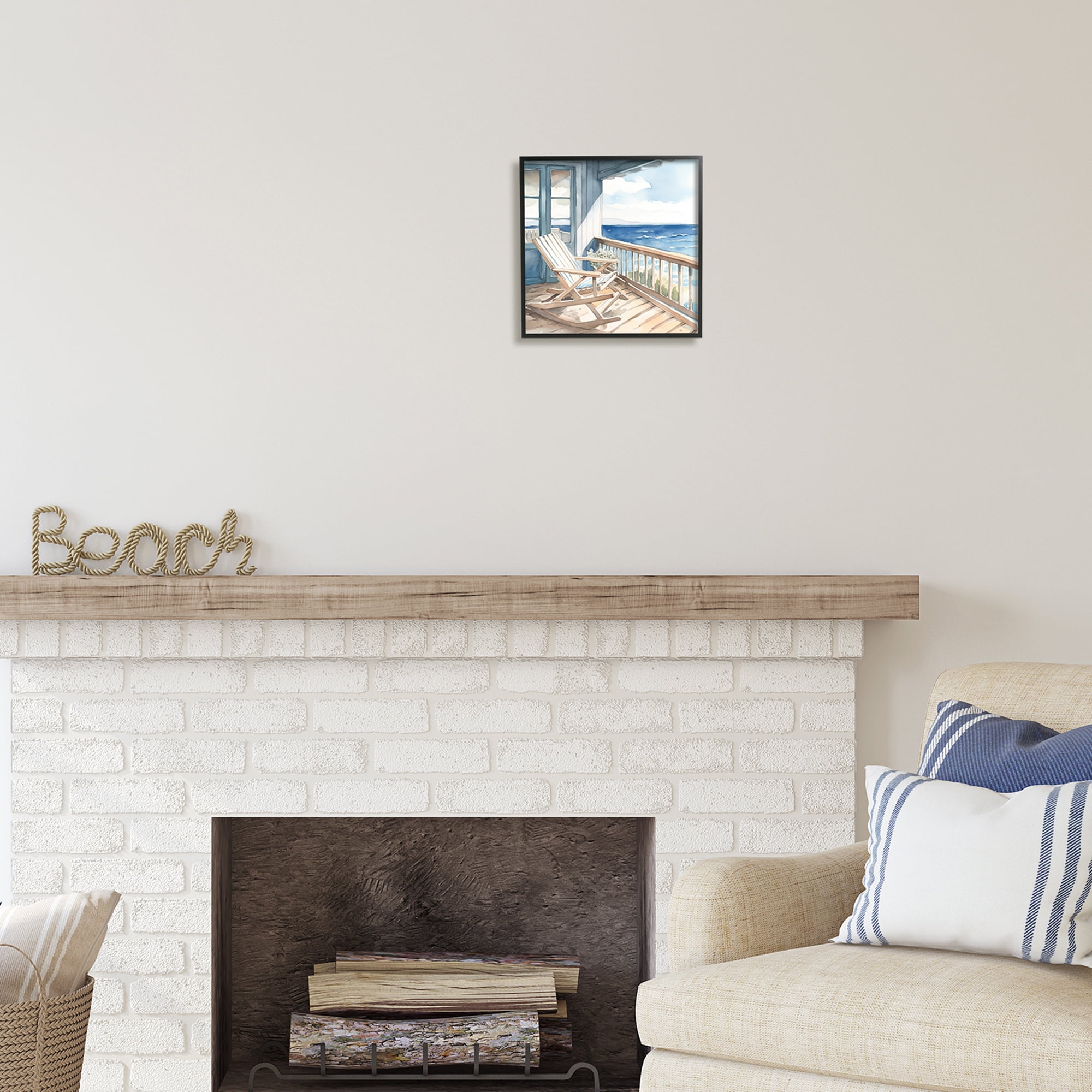 Stupell Industries Seaside Porch View Landscape Painting Black Framed Art Print Wall Art, 12 x 12