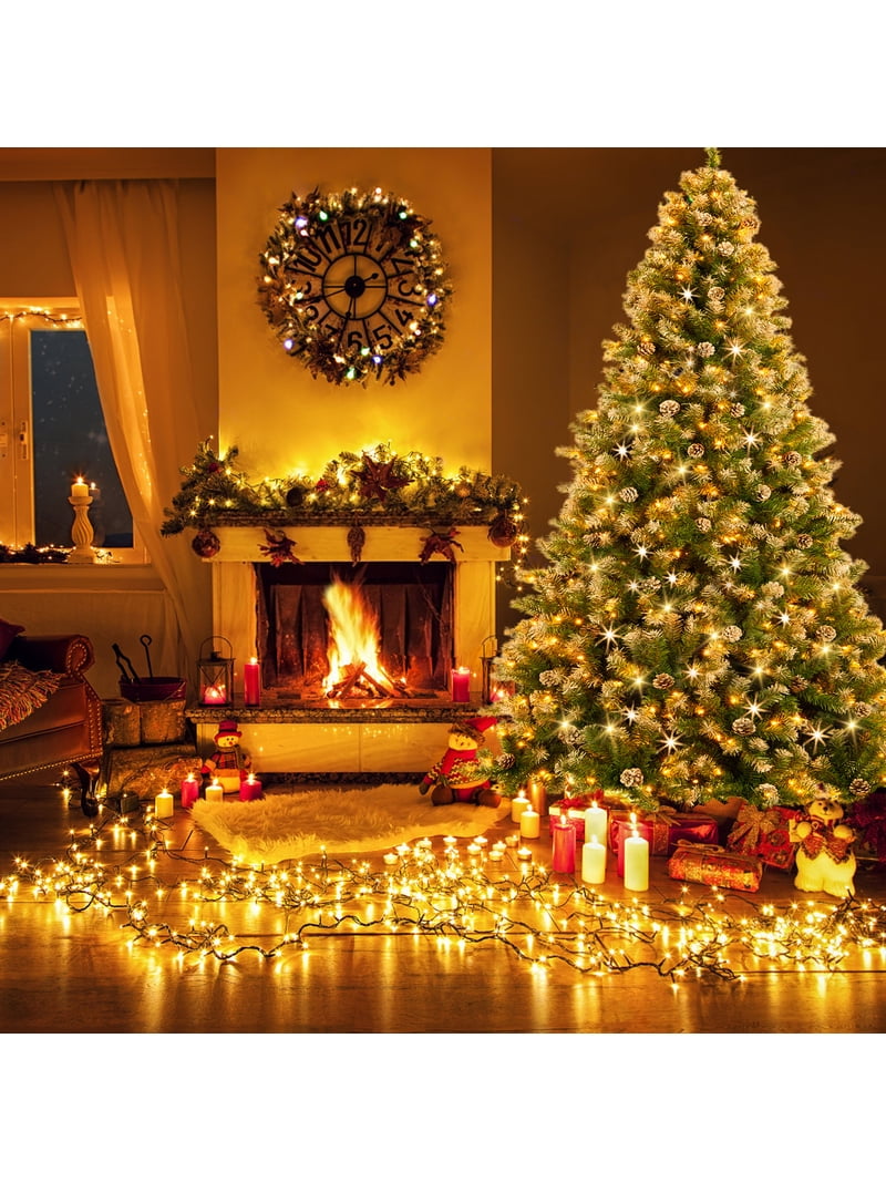 Yexmas 7.5ft Pre-Lighted Christmas Tree, 8 Modes LED Lights, Artificial Xmas Tree with Large Storage Bag
