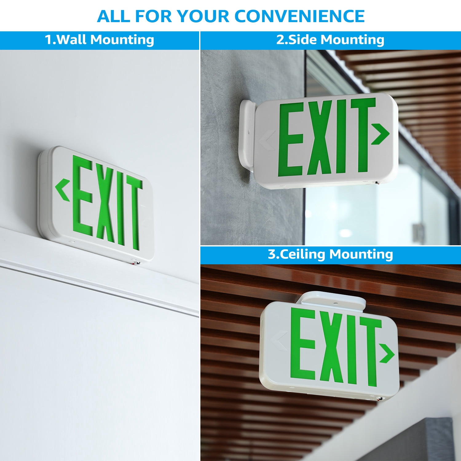 6 Pack Green LED Exit Sign Emergency Light, Double Sided, UL-Listed, AC 120V/227V Exit Light for Business, Residencial & Commercial