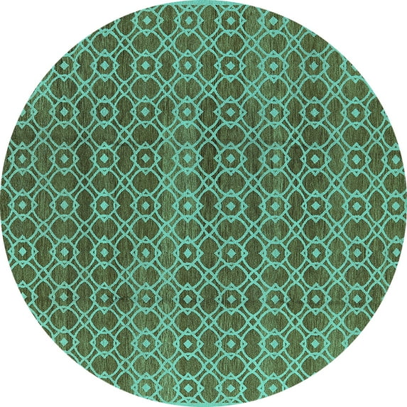 Ahgly Company Machine Washable Indoor Round Oriental Turquoise Blue Industrial Area Rugs, 5' Round