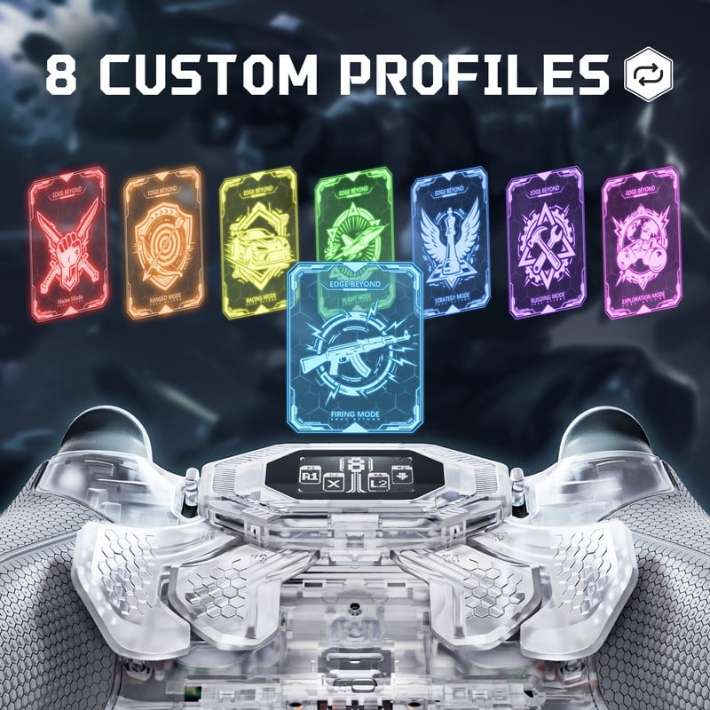 eXtremeRate BEYOND Kit for PS5 Edge - OLED Display Paddles w/ 4 Remappable Buttons & Rubberized Grip (Clear & Gray)
