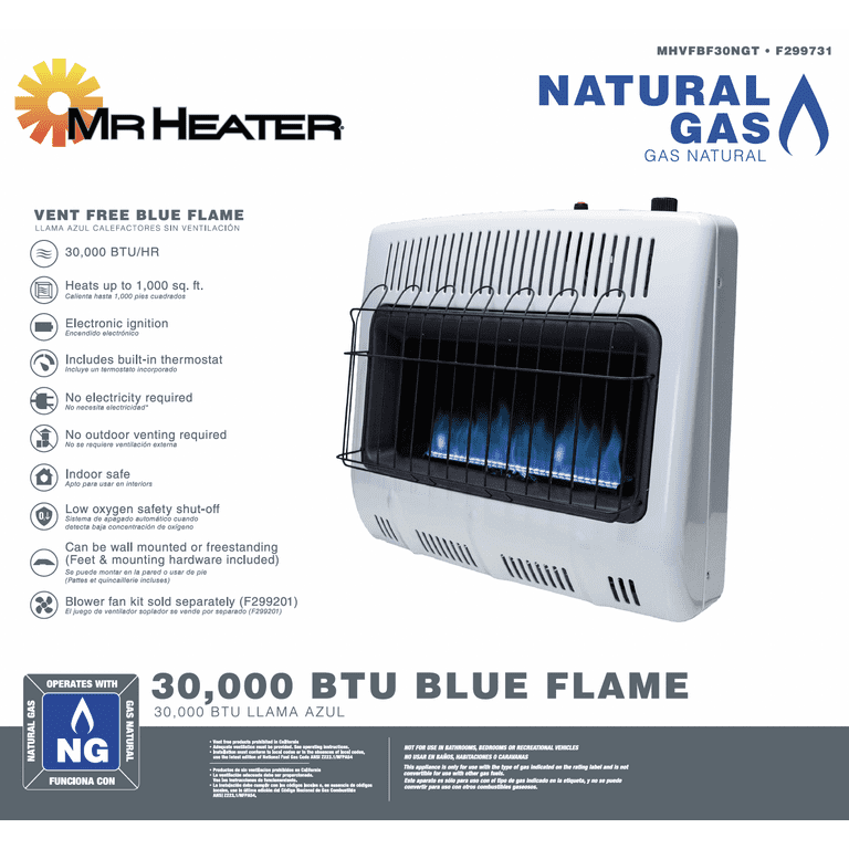 30000 BTU Vent Free Blue Flame Natural Gas Heater
