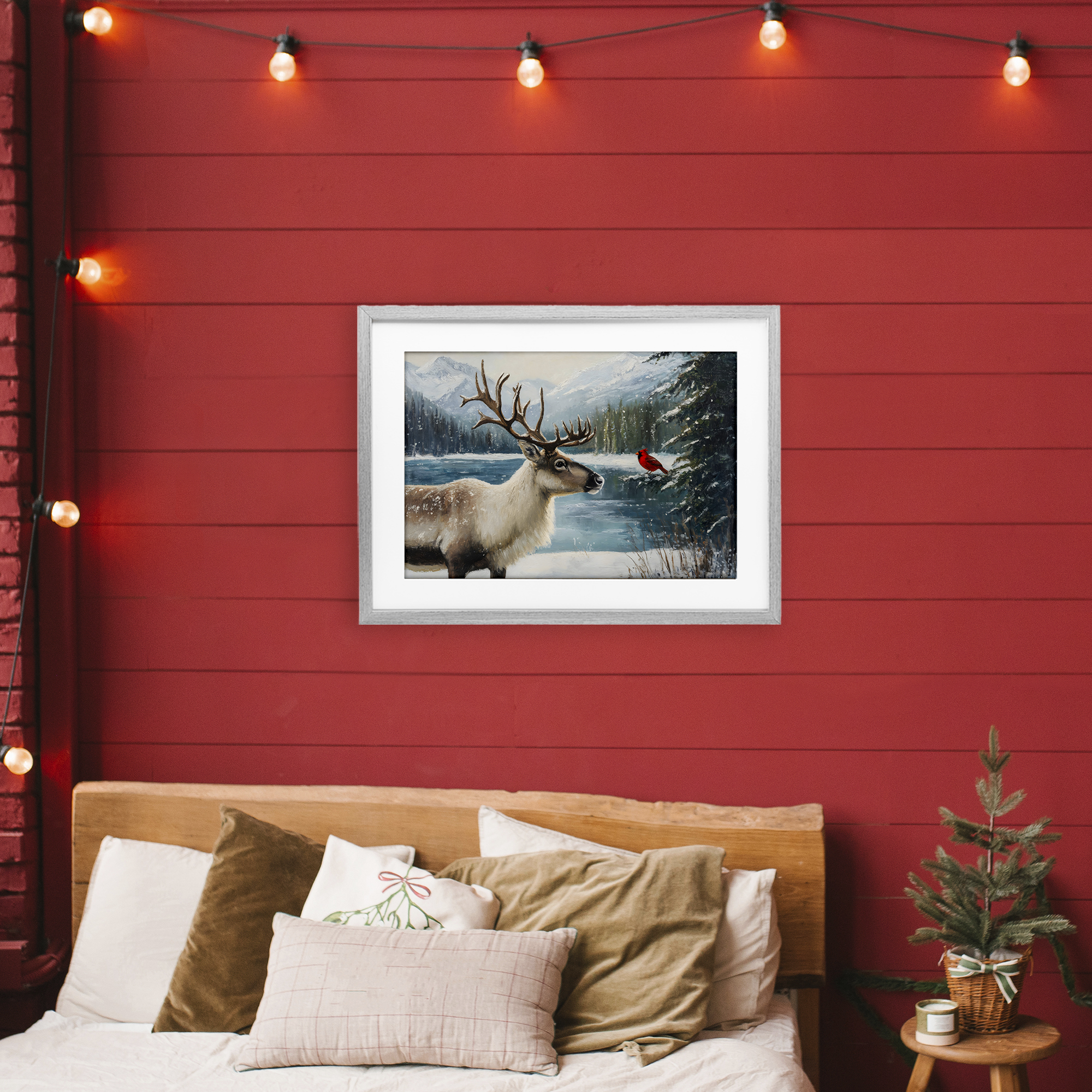 Christmas Conversation In Wild Gray Framed Print Under Glass, design by Petal Prints Design