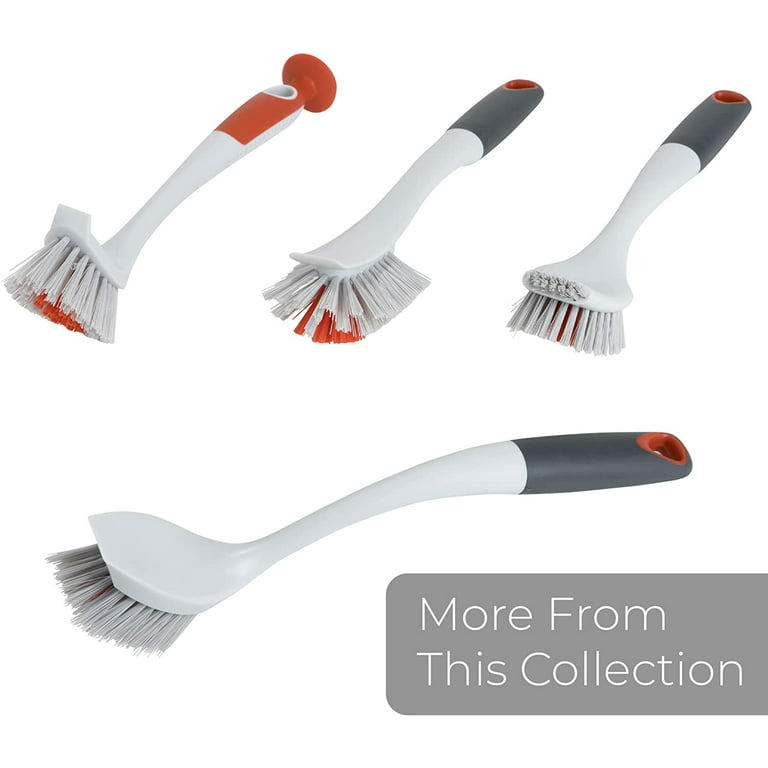 Smart Design Scrub Brush with Suction Handle - Scraper Edge - Non-Slip Handle - Non-Scratch - Long Lasting Bristles - Cleaning Pots, Pans and Sinks