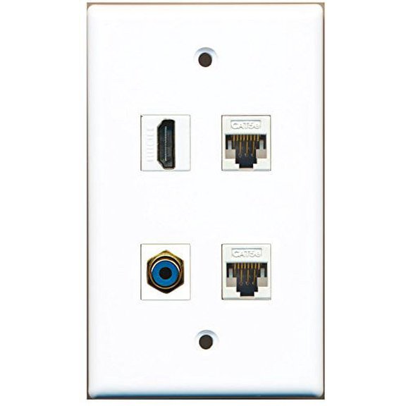 RiteAV - 1 Port HDMI 1 Port RCA Blue 2 Port Cat5e Ethernet White Wall Plate