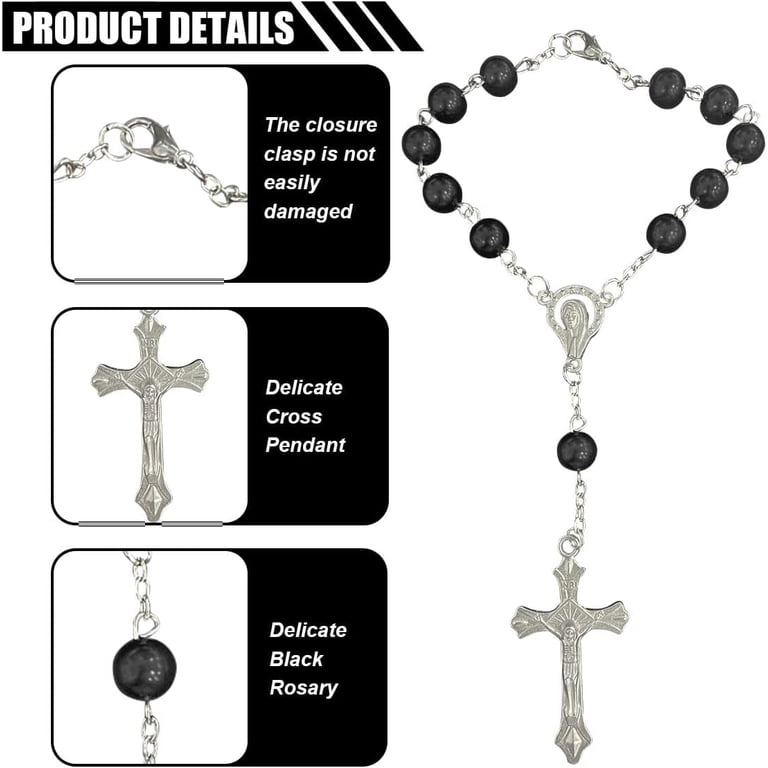 2-Piece Car Rosary For Rearview Mirror – Alloy & Glass Cross Blessing Beads, Adjustable, Universal Fit (Silver)