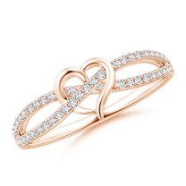 Angara Rings - Natural Round Diamond Heart Promise Ring in 14K Rose Gold for Women (Size-1mm | Color-G | Clarity-VS2) | April Birthstone Jewelry, Birthday, Anniversary, Jewelry Gift for Women
