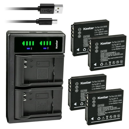 Image of Kastar 4-Pack CGA-S005 Battery and LTD2 USB Charger Replacement for Panasonic CGA-S005E CGA-S005 CGR-S005 DMW-BCC12 DMW-BCC12PP DE-A11 DE-A12 DE-A42 Charger Lumix DMC- LX2 Lumix DMC- LX3 Camera