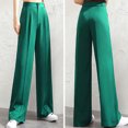 thumbnail image 4 of QLEICOM Womens Slacks Women's Relaxed Fit Straight Leg Pants Fashion Full-Length Loose Pants Solid High Waist Trousers Long Straight Wide Leg Pants Wide Leg Pants Relaxed Fit Trousers Green XXL, 4 of 6