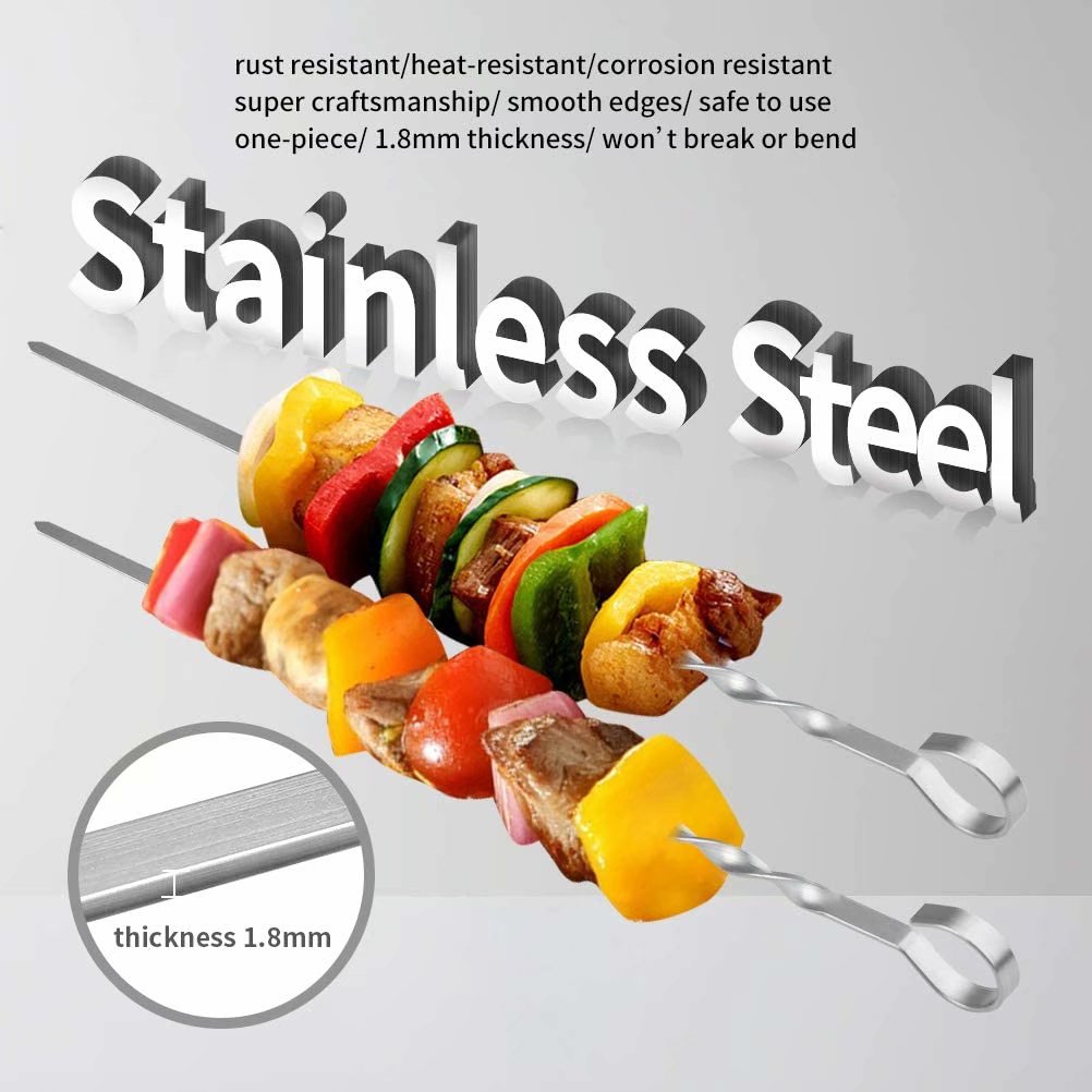Artrylin Kabob Skewers (Set of 10), Stainless Steel BBQ Barbecue Skewers Set - 15" Flat Metal Skewers for Grilling - Reusable BBQ Sticks with Portable Storage Bag (15" skewers(10 Pack)) - image 2 of 5