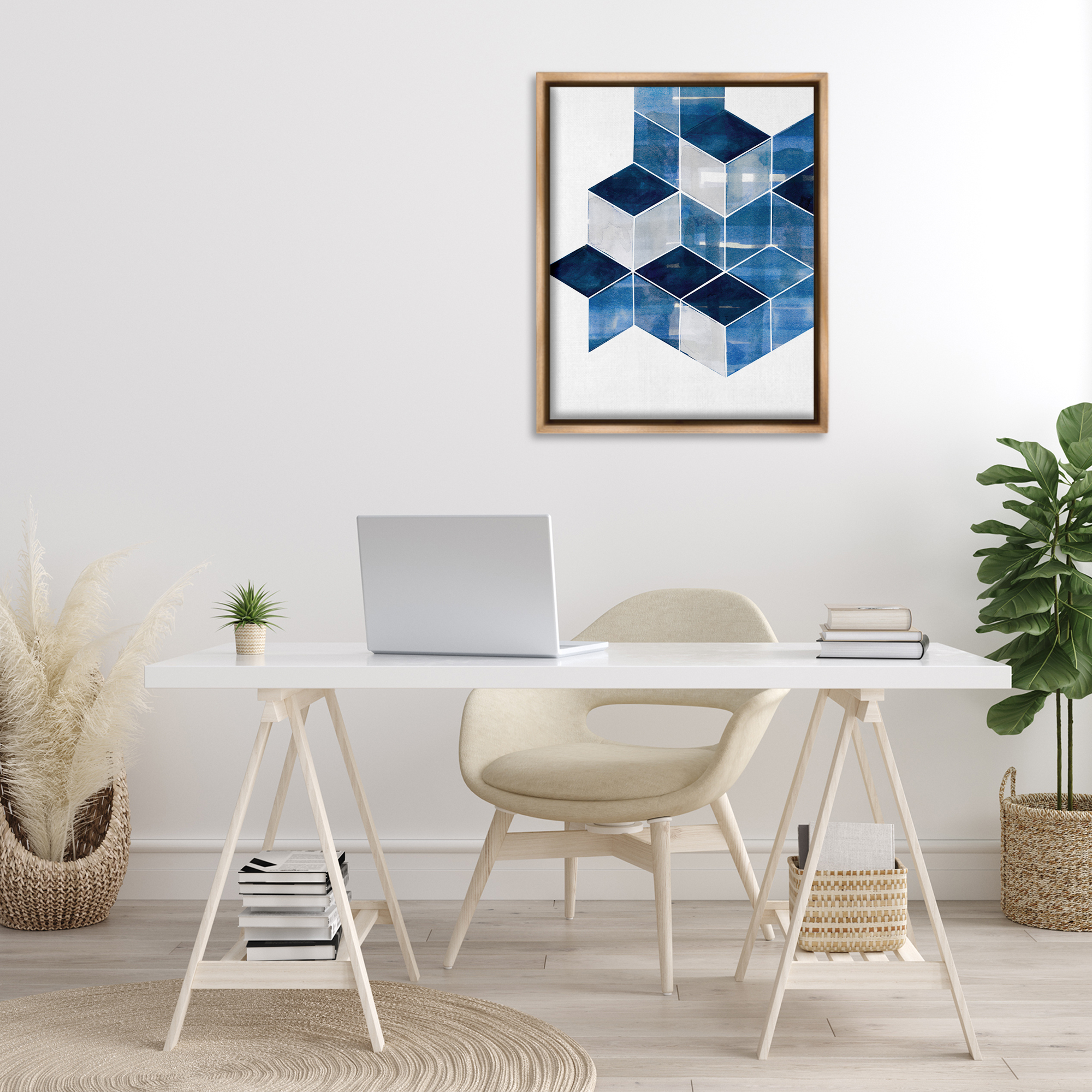 Stupell Industries Stacked Geometric Cubes Abstract Painting Brown Floater Framed Canvas Art Print Wall Art, 25 x 31