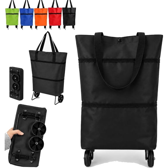 Foldable 2-in-1 Shopping Bag, Collapsible Grocery Cart with Wheels