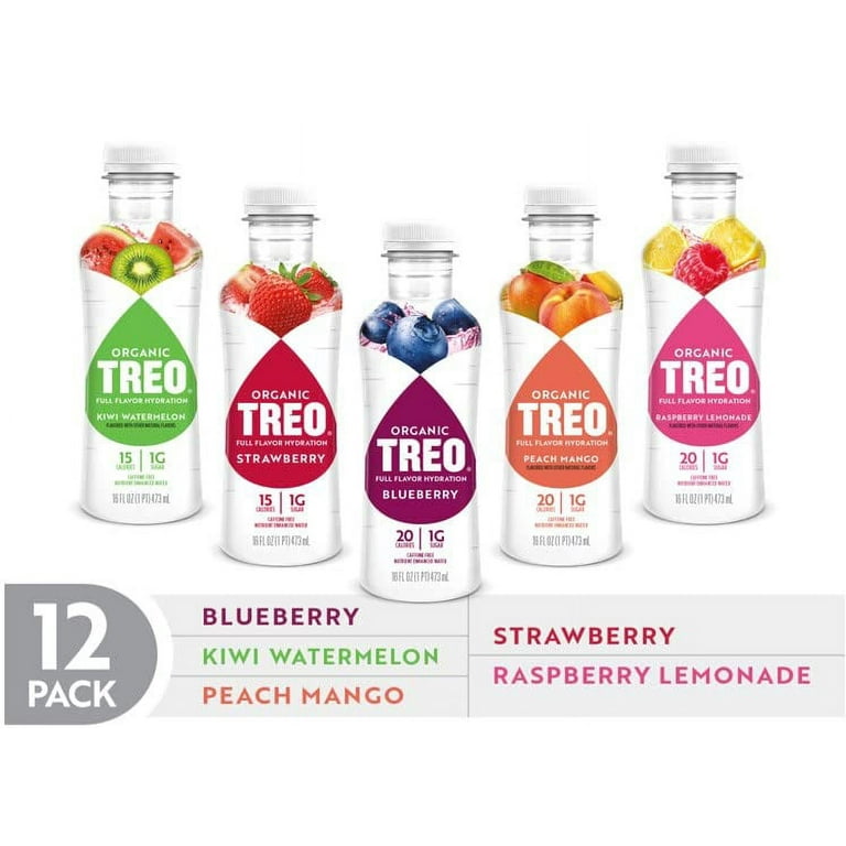 Treo Fruit & Birch Water Drink, Variety Pack, USDA Organic, Non-GMO Project  Verified, Vegan, Gluten-Free, 10 Calories & 1g of Sugar Per Serving, 16 fl