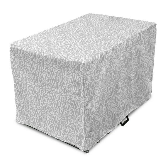 Alphabet Dog Crate Cover, Creative Print of Numerals Letters in Greyscale Tones, Easy to Use Pet Kennel Cover Small Dogs Puppies Kittens, 7 Sizes, Pale Taupe and White, by Ambesonne