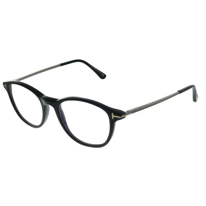 Tom Ford Blue Block Soft Rounded FT 5553-B Plastic Unisex Round Eyeglasses  Shiny Black 50mm Adult 