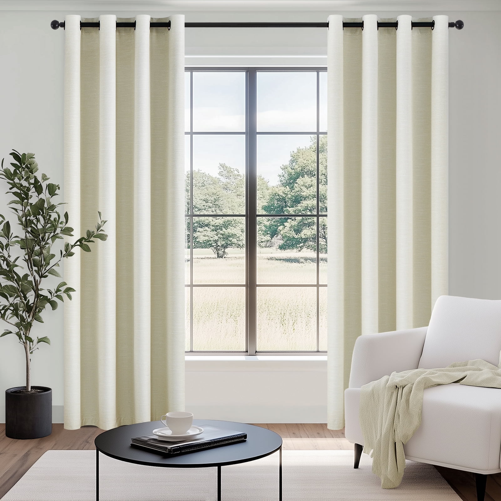 Top Finel Grommet Top Blackout Curtains, Cream, 52" x 84", 2 Panels