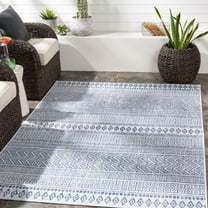 Livabliss Outdoor Rugs, 8x10 Eagean Global Blue Area Rug for Patio, Porch, Deck, Backyard, Waterproof Indoor Outdoor Carpet (7'10" x 10'2")