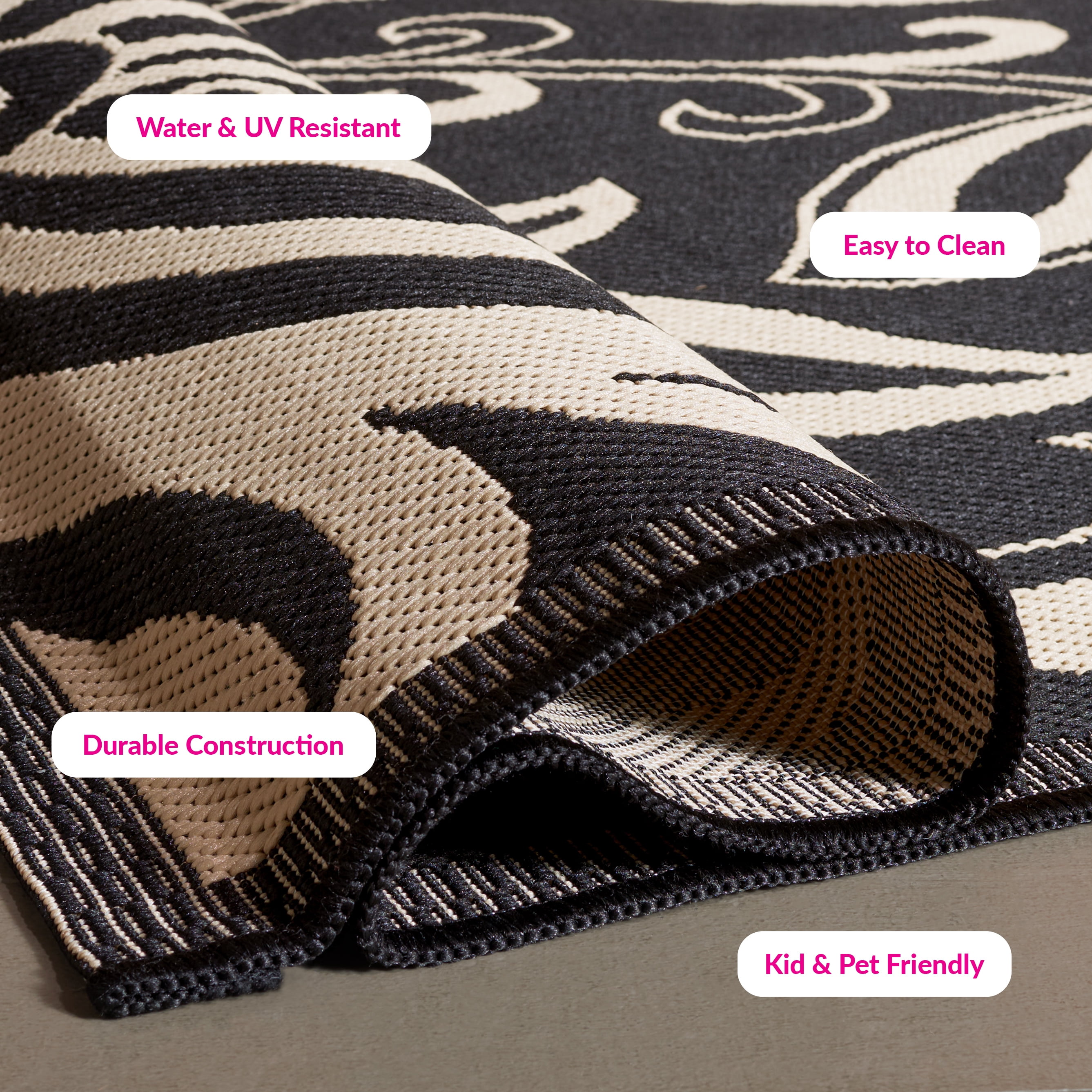 Safavieh Courtyard Crystal Floral Indoor/Outdoor Area Rug, Black/Sand, 9' x 12'