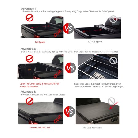 Soft Vinyl Roll-Up Tonneau Cover Fit 14-18 Silverado/Sierra 1500 5.8' Short Bed