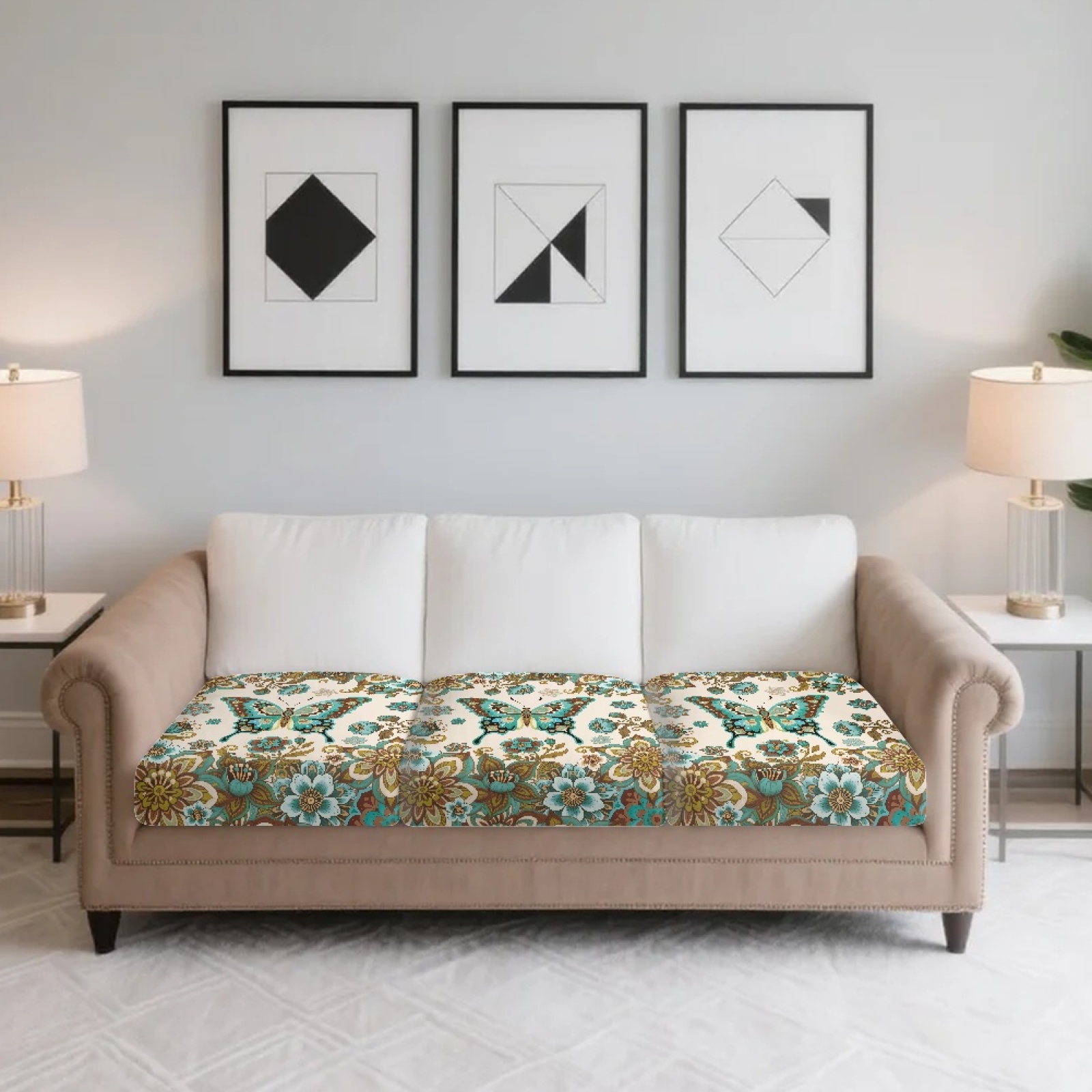 Xoenoiee Boho Butterfly Flower Print Individual Couch Cushion Covers, Washable Sofa Covers for Seat Cushions, Stretch Fit Couch Slipcovers for Sectional and L Shaped Sofas
