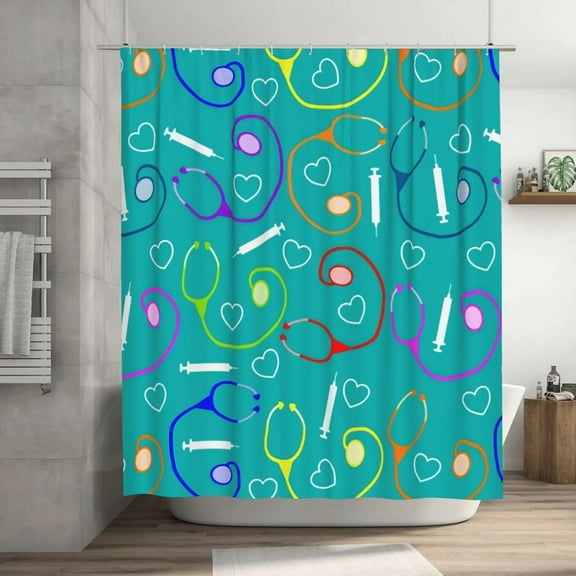 OLGCZM Shower Curtain for Bathroom Medical Theme Nurse Shower Curtains Polyester Fabric Bathroom Decor Curtain with Hooks 72 X72 Inches