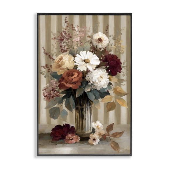 Stupell Industries Farmhouse Vintage Arrangement with Stripes Black Framed Giclee Art, 12 x 18, by Petals Prints Design