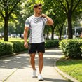thumbnail image 5 of Men's Workout Shirts Quick Dry Seamless Short Sleeve Tshirts Breathable Compression Workout T-Shirt Geometric Print Athletic Tee For Gym Running Training, 5 of 6