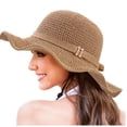 thumbnail image 2 of TIEVOSA Womens Hat Summer Sun Hat Beach Tourism Hat Ruffle Edge Bow Sun Hat（Khaki）, 2 of 6