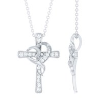 Rosec Jewels Lab Grown Diamond Cross Necklace with Heart (EF-VS Quality Diamond, Chain Included) - Ready to Gift for Christmas, 14K White Gold