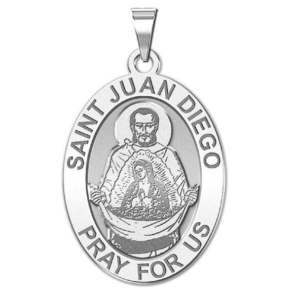 Picturesongold.Com Saint Juan Diego Oval Religious Medal Female Adult- 1/2 x 2/3 in Sterling Silver