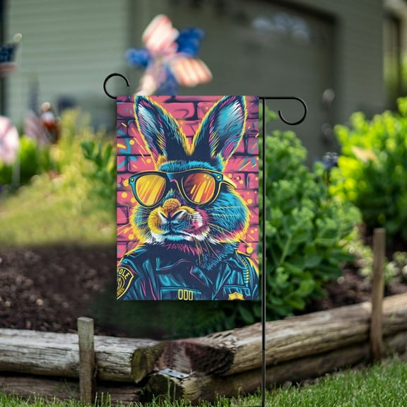 Rabbit Police Officer Garden Flag Double Sided Outdoor Banners for Courtyard Outdoor Lawn Farmhouse Holiday Decorations