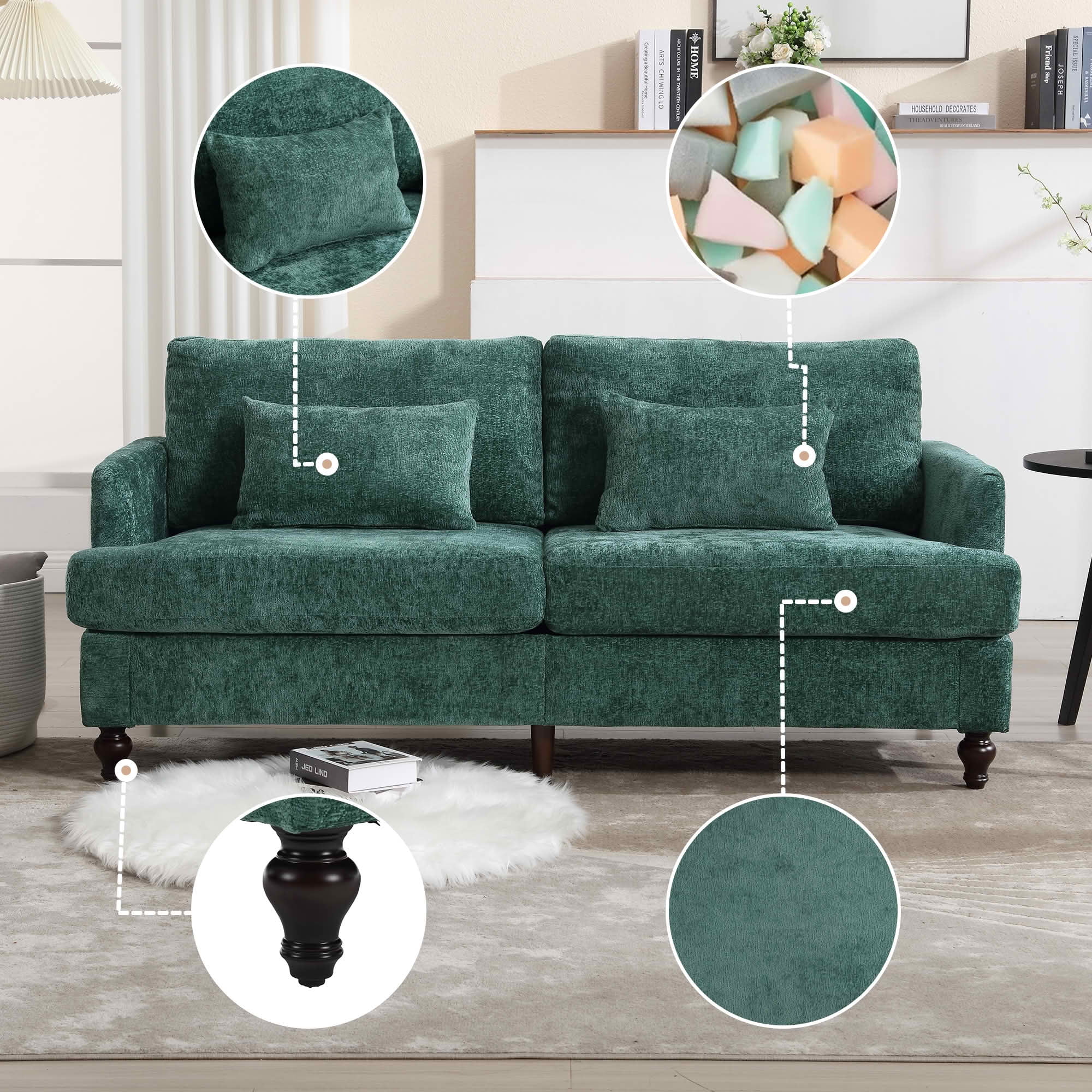 MAYEERTY Mid-Century Chenille 2-Seater Loveseat, Comfy Deep Seat Sofa with Brown Wood Feet for Small Living Room & Bedroom
