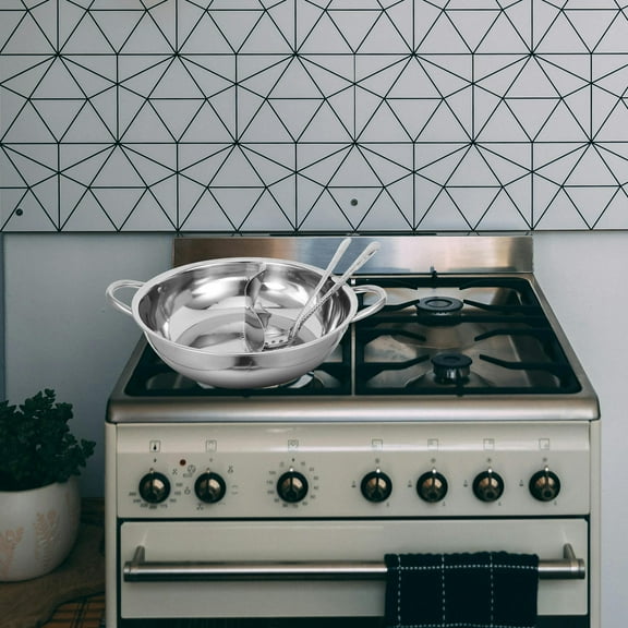 MLINS 1 Set Of Stainless Steel Hot Pot With Divider Quick Heating Metal Cookware For Home Gatherings Versatile Divided Hot Pot With Scoop And Slotted Spoon